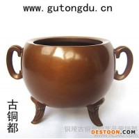 铜陵紫铜工艺品 青铜器香炉 紫铜香炉批发 线香炉 铜熏香炉 铜雕 仿古青铜器 紫铜戈足平口炉